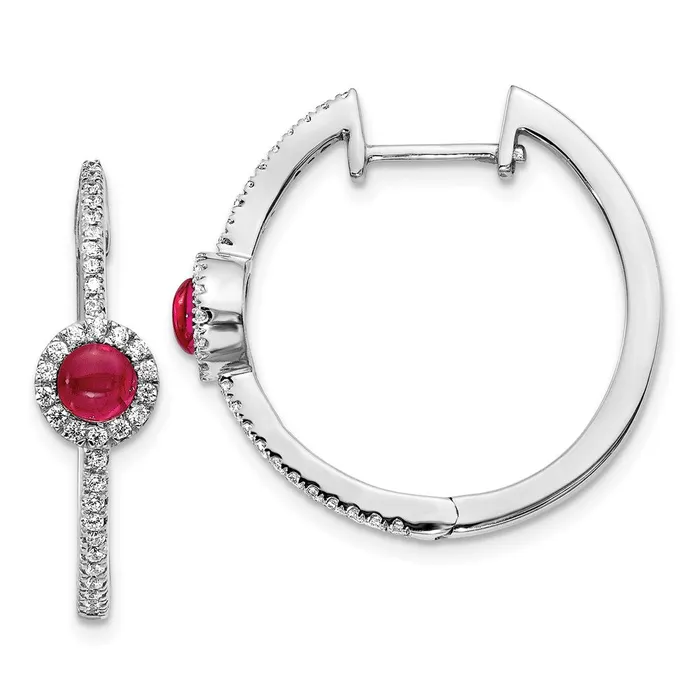 Goldia 14k White Gold Real Diamond and Cabochon Ruby Hoop Earrings Earrings Goldia 14k White Gold Real Diamond and Cabochon Ruby Hoop Earrings Earrings