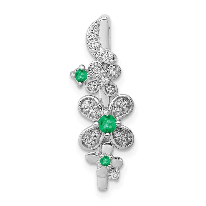 Goldia 14k White Gold Real Diamond and Emerald Flower Chain Slide Earrings