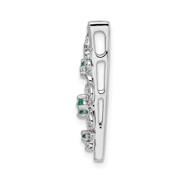 Goldia 14k White Gold Real Diamond and Emerald Flower Chain Slide Earrings