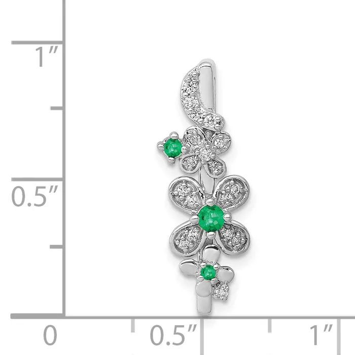 Goldia 14k White Gold Real Diamond and Emerald Flower Chain Slide Earrings