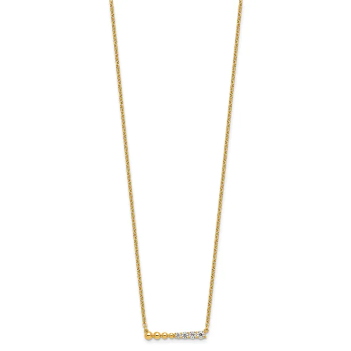 Goldia 14k Yellow Gold 14 Ct Lab Grown Diamond VSSI G Beaded Bar 18 inch Necklace Necklaces