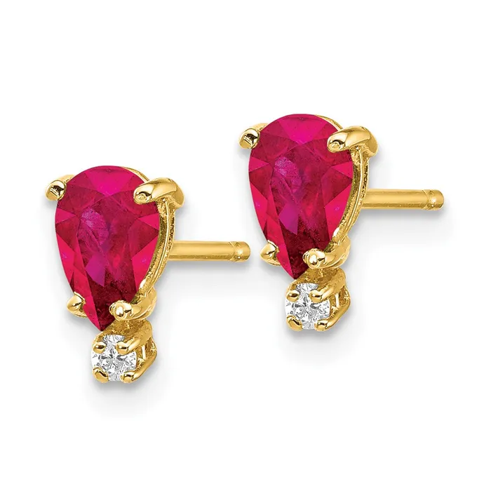 Goldia 14k Yellow Gold Ruby Real Diamond Post Earrings Earrings