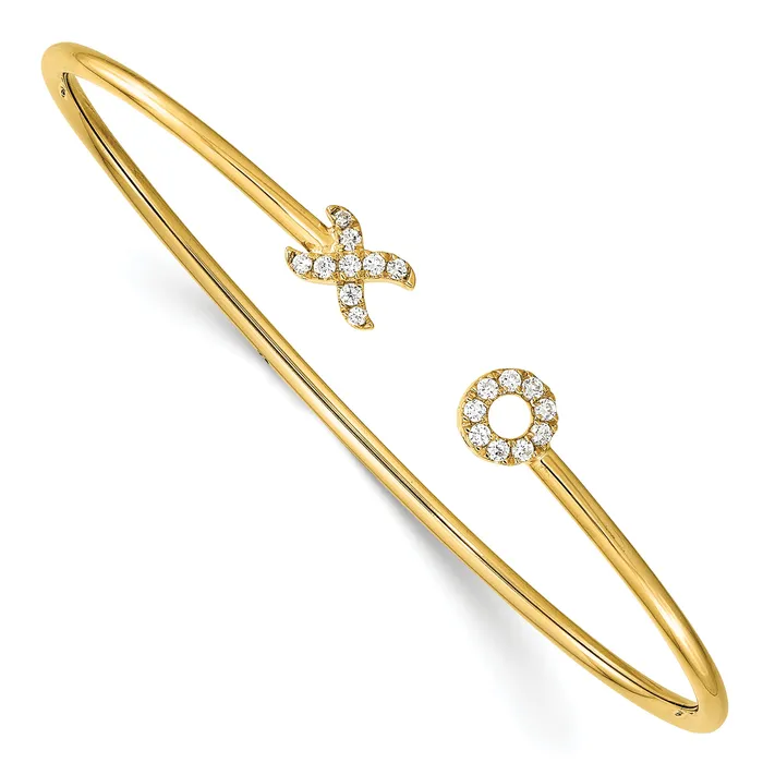Goldia Bracelets 14k Yellow Gold 15 Ct Lab Grown Diamond VSSI G X and O Cuff Flexible Bangle Bracelet