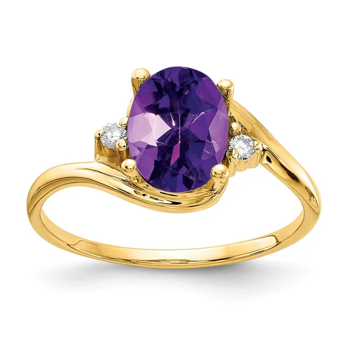 goldiaca 14K Yellow Gold 8x6mm Oval Amethyst Checker AA Real Diamond ring Rings goldiaca 14K Yellow Gold 8x6mm Oval Amethyst Checker AA Real Diamond ring Rings