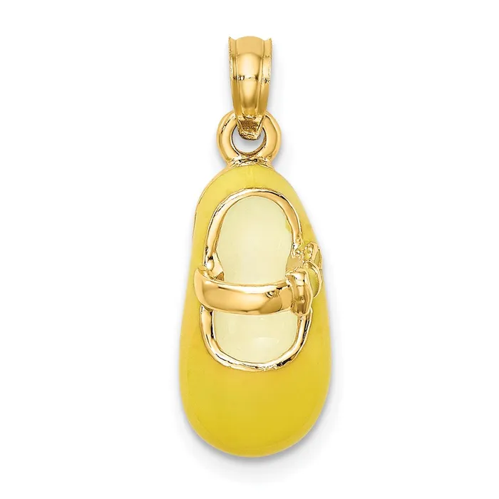 Goldia Charm Necklaces 14k Yellow Gold 3D w Yellow Enamel Baby Shoe Charm