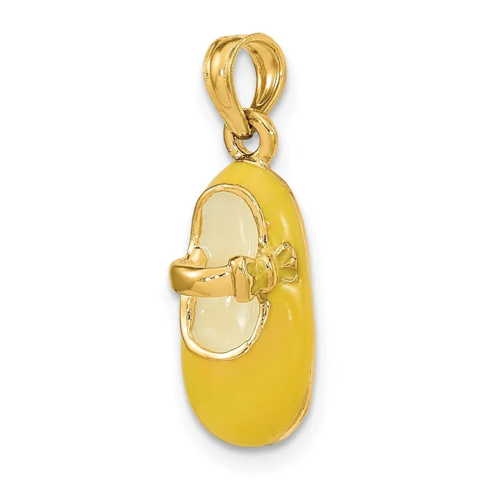 Goldia Charm Necklaces 14k Yellow Gold 3D w Yellow Enamel Baby Shoe Charm