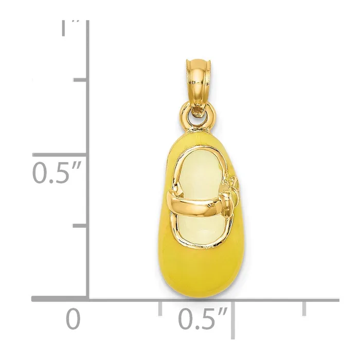 Goldia Charm Necklaces 14k Yellow Gold 3D w Yellow Enamel Baby Shoe Charm