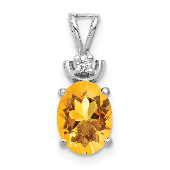 Goldiacom 14k White Gold 8x6mm Oval Citrine A Diamond Pendant Necklaces