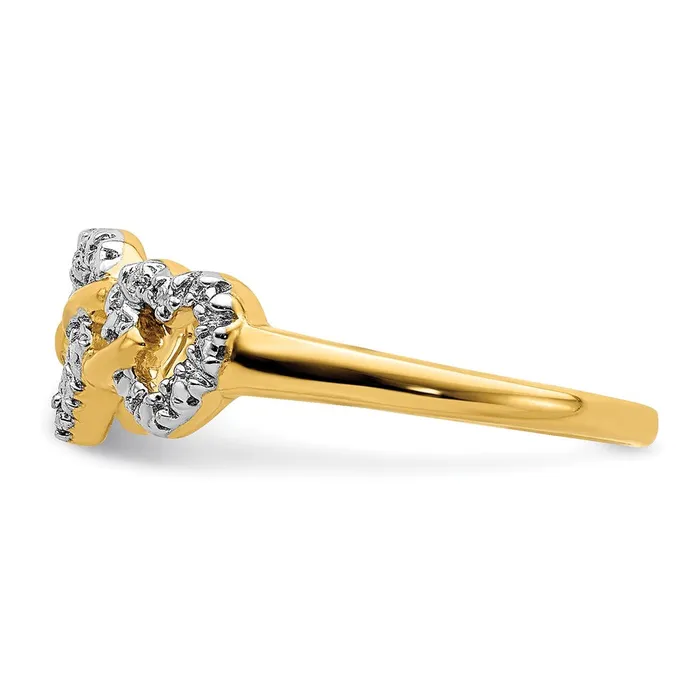 Goldiacom 14K Yellow Gold Real Diamond Triple Heart Ring Rings