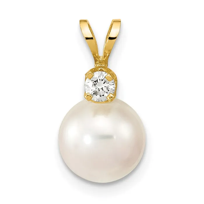 Goldiacom Necklaces 14k 8 9mm Round White Saltwater Akoya Cultured Pearl Diamond Pendant Goldiacom Necklaces 14k 8 9mm Round White Saltwater Akoya Cultured Pearl Diamond Pendant