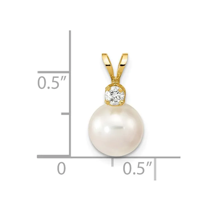 Goldiacom Necklaces 14k 8 9mm Round White Saltwater Akoya Cultured Pearl Diamond Pendant