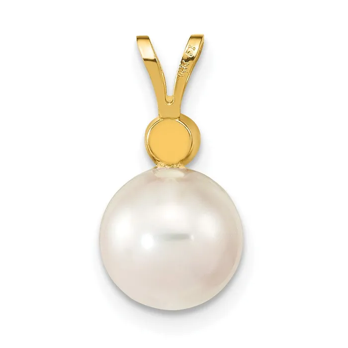 Goldiacom Necklaces 14k 8 9mm Round White Saltwater Akoya Cultured Pearl Diamond Pendant