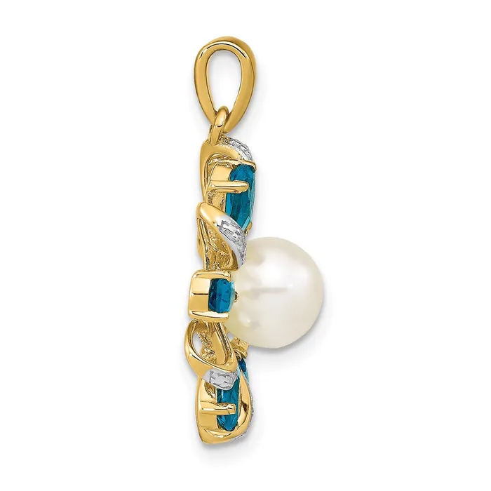 Goldiacom Necklaces 14k Diamond and 6 7mm Button FW Cultured PearlLondon Blue Topaz Pendant