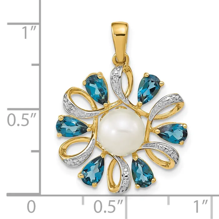 Goldiacom Necklaces 14k Diamond and 6 7mm Button FW Cultured PearlLondon Blue Topaz Pendant