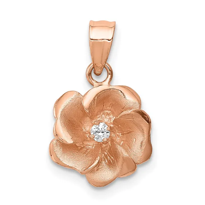 Goldiacom Necklaces 14K Rose Brushed Diamond Rose Pendant