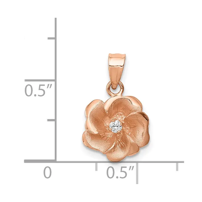 Goldiacom Necklaces 14K Rose Brushed Diamond Rose Pendant