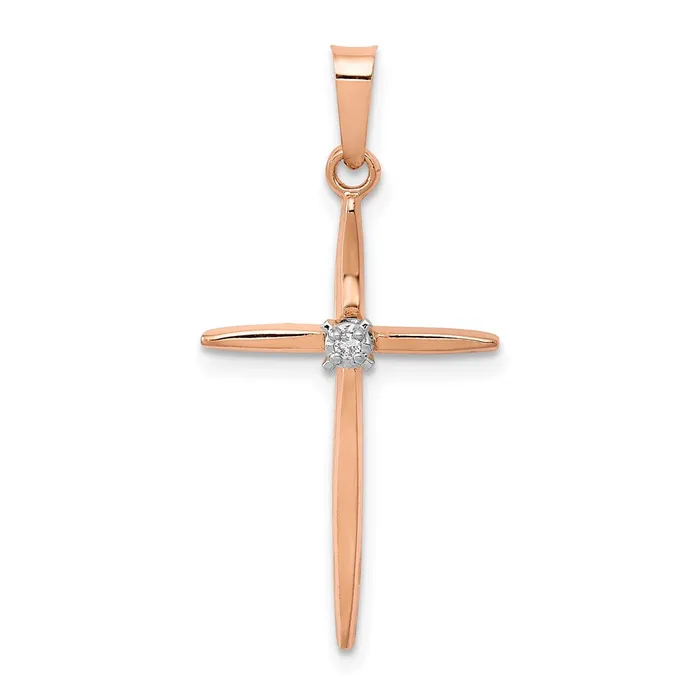 Goldiacom Necklaces 14k Rose Gold Diamond Cross Pendant