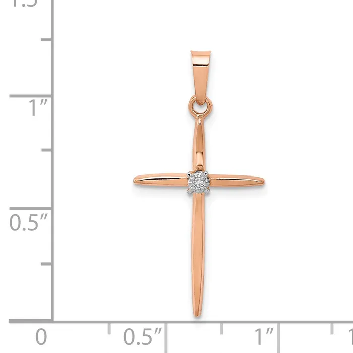 Goldiacom Necklaces 14k Rose Gold Diamond Cross Pendant