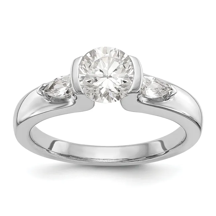 Goldiacom Rings 14K White Gold 3 Stone Bezel Simulated Diamond Engagement Ring Goldiacom Rings 14K White Gold 3 Stone Bezel Simulated Diamond Engagement Ring