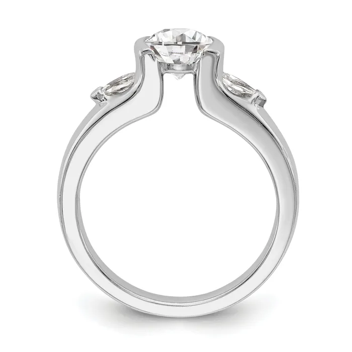 Goldiacom Rings 14K White Gold 3 Stone Bezel Simulated Diamond Engagement Ring