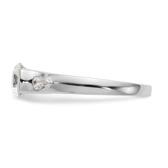 Goldiacom Rings 14K White Gold 3 Stone Bezel Simulated Diamond Engagement Ring