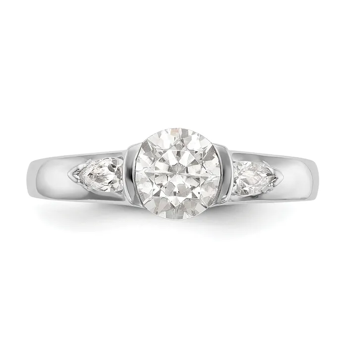 Goldiacom Rings 14K White Gold 3 Stone Bezel Simulated Diamond Engagement Ring