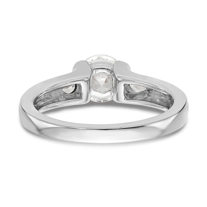 Goldiacom Rings 14K White Gold 3 Stone Bezel Simulated Diamond Engagement Ring