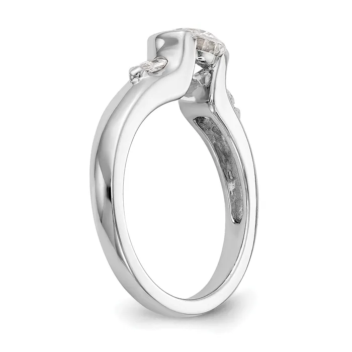 Goldiacom Rings 14K White Gold 3 Stone Bezel Simulated Diamond Engagement Ring