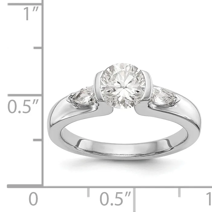 Goldiacom Rings 14K White Gold 3 Stone Bezel Simulated Diamond Engagement Ring