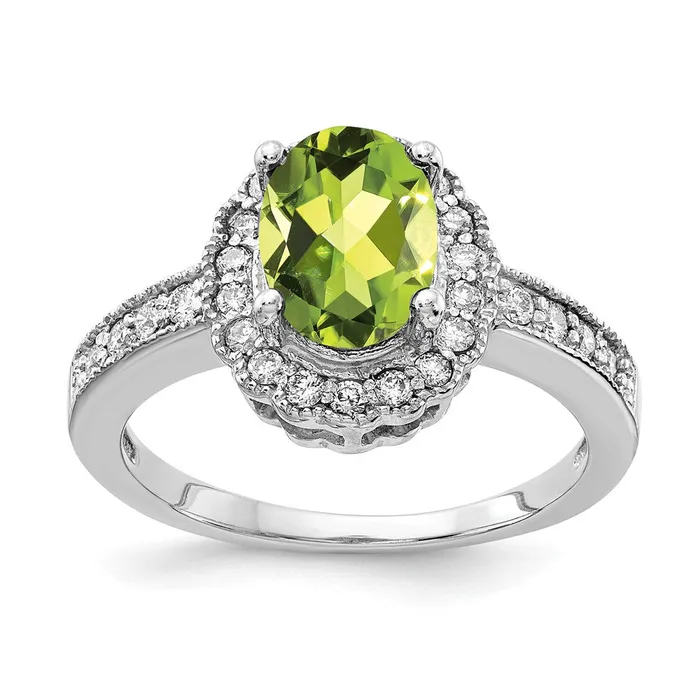 Goldiacom Rings 14k White Gold 8x6mm Oval Peridot Checker A Real Diamond ring Goldiacom Rings 14k White Gold 8x6mm Oval Peridot Checker A Real Diamond ring