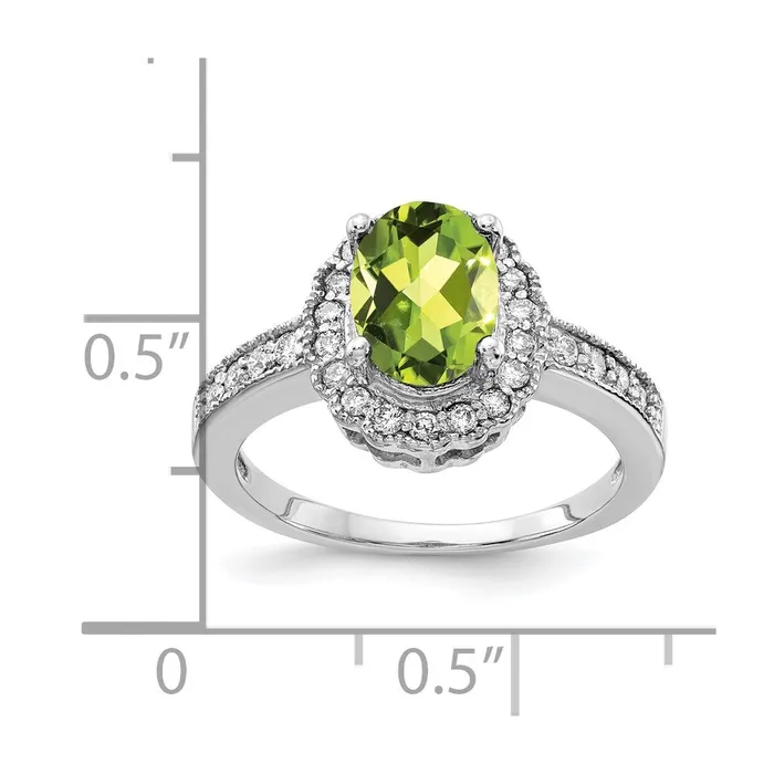 Goldiacom Rings 14k White Gold 8x6mm Oval Peridot Checker A Real Diamond ring
