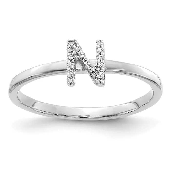 Goldiacom Rings 14k White Gold Real Diamond Initial N Ring