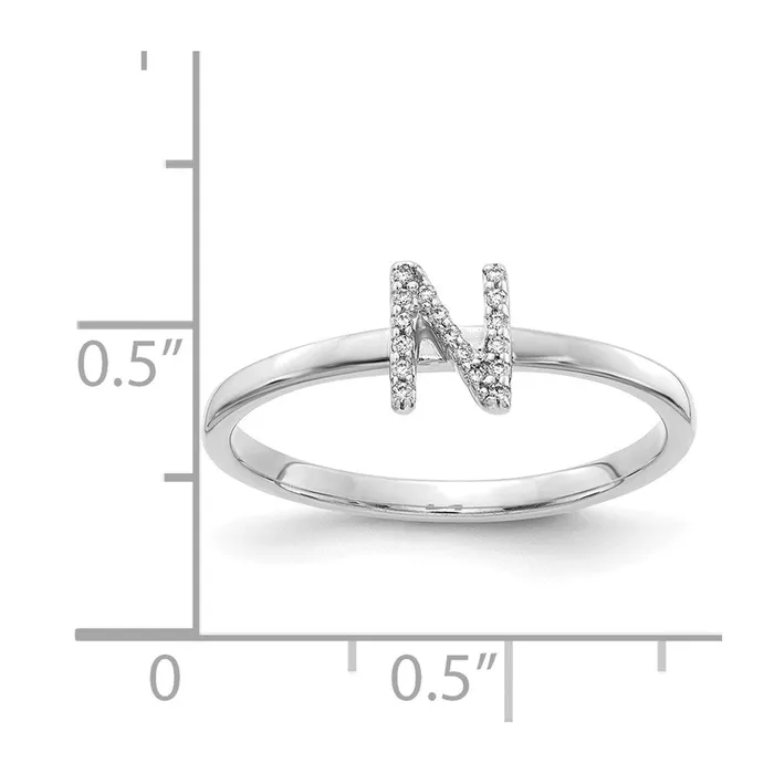 Goldiacom Rings 14k White Gold Real Diamond Initial N Ring
