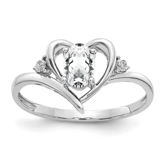 Goldiacom Rings 14k White Gold Topaz and Real Diamond Heart Ring