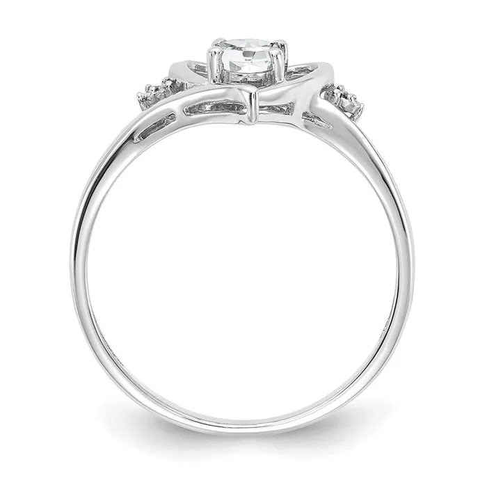 Goldiacom Rings 14k White Gold Topaz and Real Diamond Heart Ring
