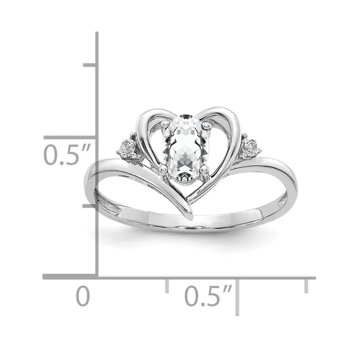 Goldiacom Rings 14k White Gold Topaz and Real Diamond Heart Ring
