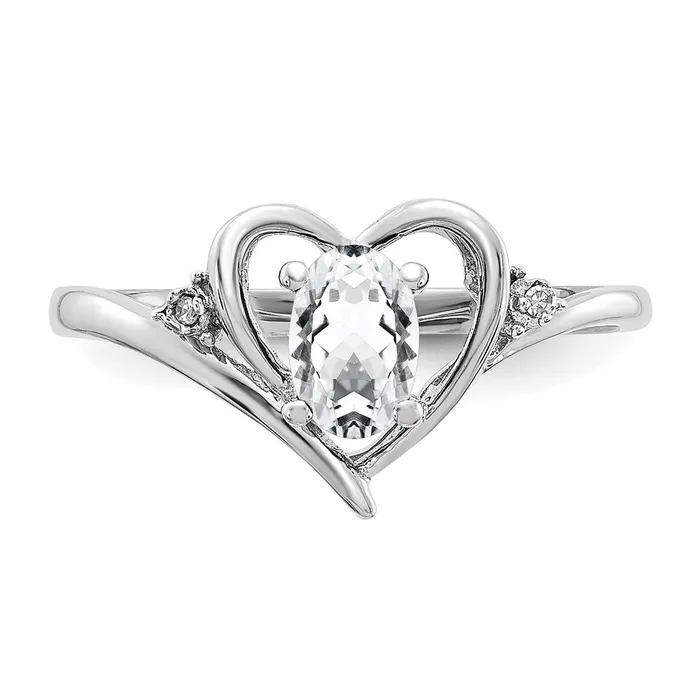 Goldiacom Rings 14k White Gold Topaz and Real Diamond Heart Ring