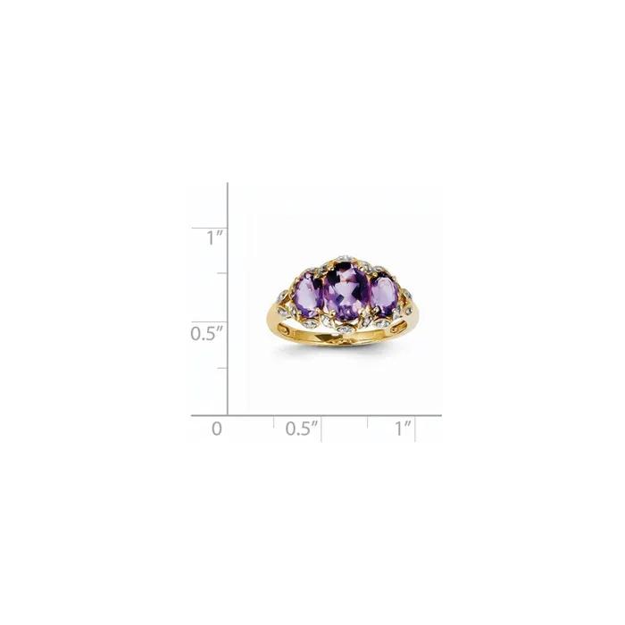 Goldiacom Rings 14K Yellow Gold Real Diamond and Amethyst Oval Ring