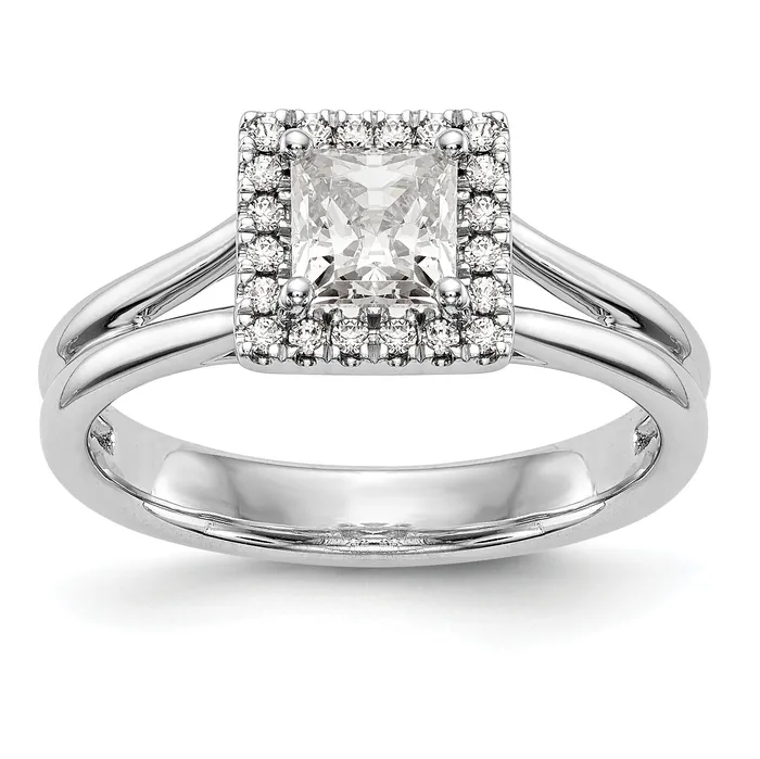 Goldiacom Rings 14kw Princess Halo Simulated Diamond Split Shank Engagement Ring