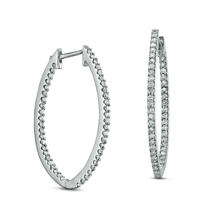 Goldia Earrings 05 CT TW Diamond Oval InsideOut Hoop Earrings in 10K White Gold Goldia Earrings 05 CT TW Diamond Oval InsideOut Hoop Earrings in 10K White Gold