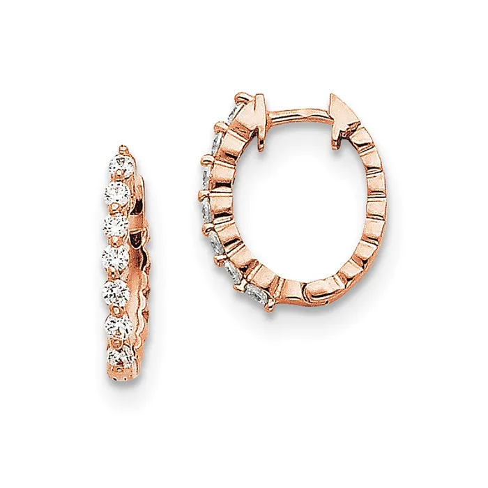 Goldia Earrings 14k Rose Gold AA Real Diamond Hinged Hoop Earrings