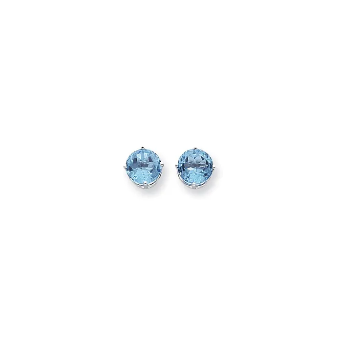 Goldia Earrings 14k White Gold 9mm Blue Topaz Checker Earrings