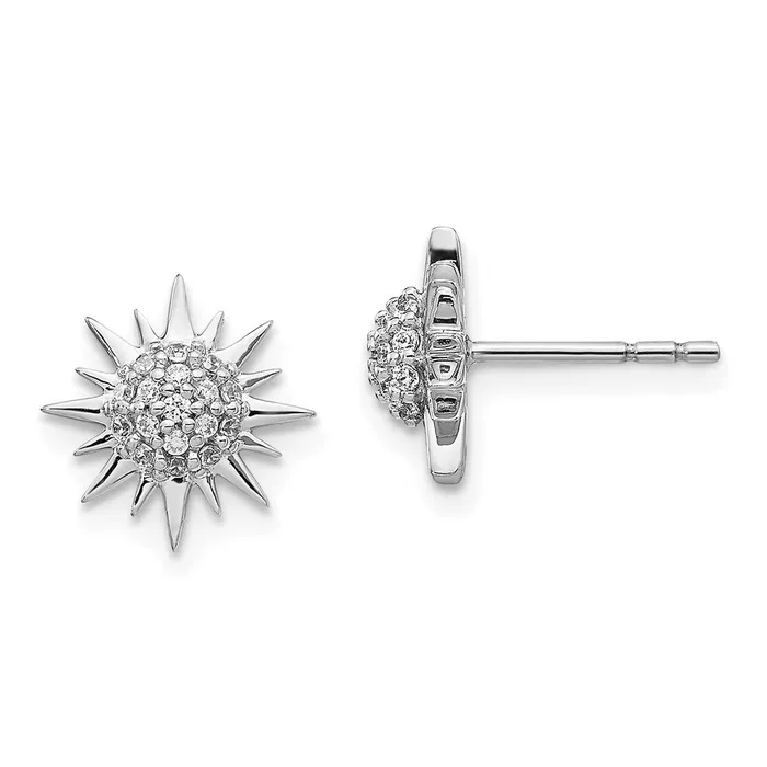 Goldia Earrings 14k White Gold Real Diamond Fancy Sun Earrings