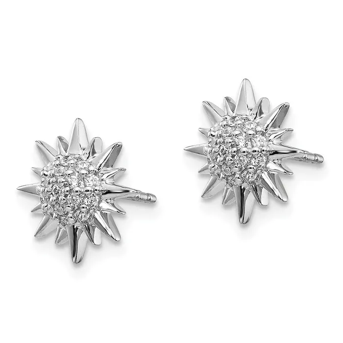 Goldia Earrings 14k White Gold Real Diamond Fancy Sun Earrings