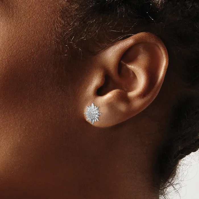 Goldia Earrings 14k White Gold Real Diamond Fancy Sun Earrings