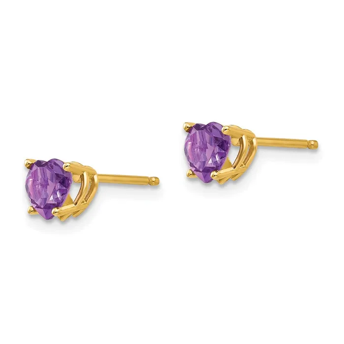 Goldia Earrings 14k Yellow Gold 5mm Heart Amethyst Earrings