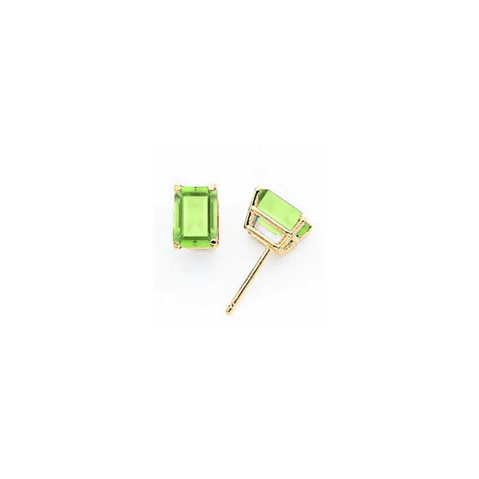 Goldia Earrings 14k Yellow Gold 7x5mm Emerald Cut Peridot Earrings