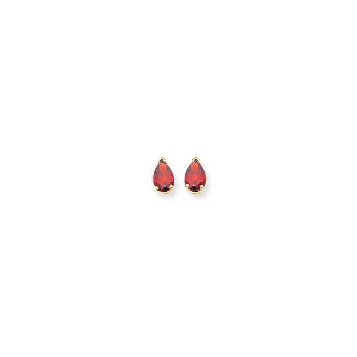 Goldia Earrings 14k Yellow Gold 7x5mm Pear Garnet Checker Earrings
