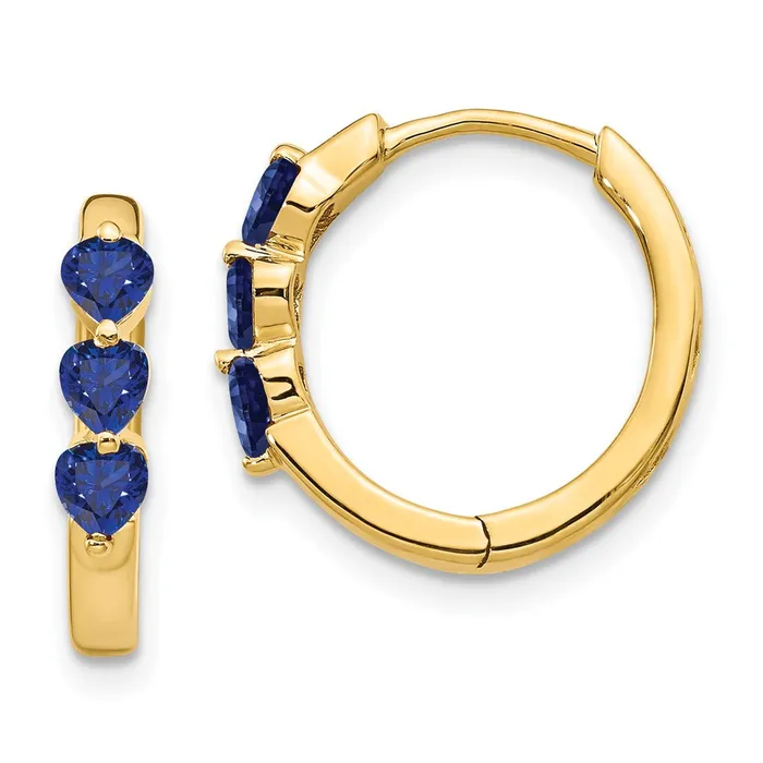Goldia Earrings 14k Yellow Gold Created Sapphire Polished Hinged Hoop Earrings