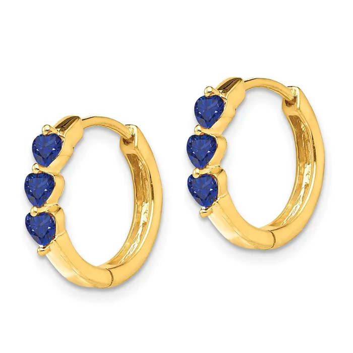 Goldia Earrings 14k Yellow Gold Created Sapphire Polished Hinged Hoop Earrings